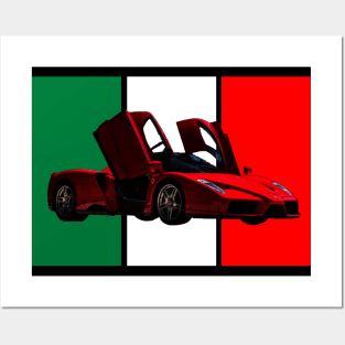 Ferrari Enzo with Italian Flag Background Posters and Art